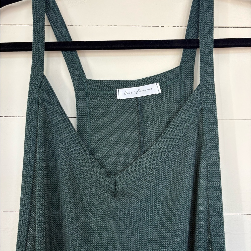 Waffle Knit Forest Green Sleeveless Jumpsuit - Picture 4 of 6